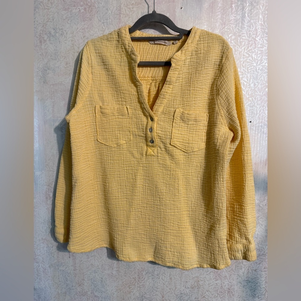 Soft Surroundings Elliana Gauze Pullover Top Size Lg Yellow Sunflower